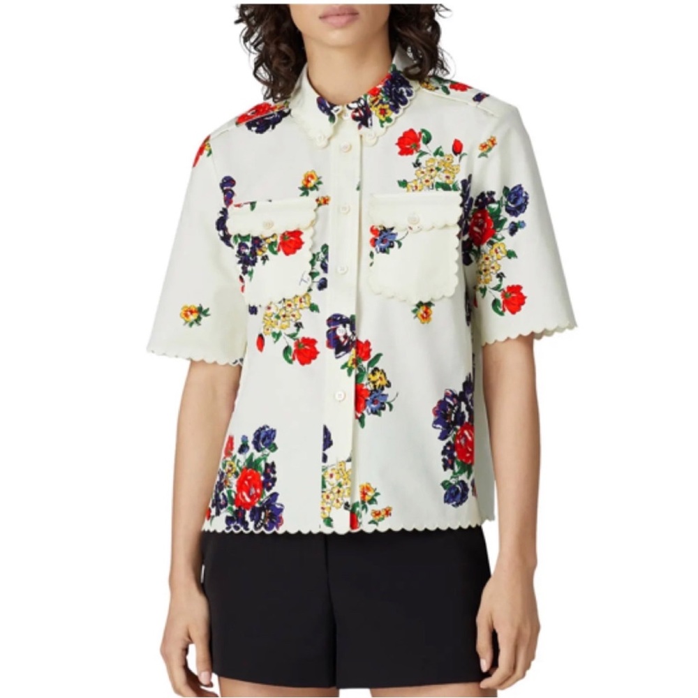 Tory Burch Floral Printed Twill Safari Shirt